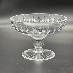 Vintage Cut Crystal Compote Bowl With Etched Leaf Design & Pedestal Base